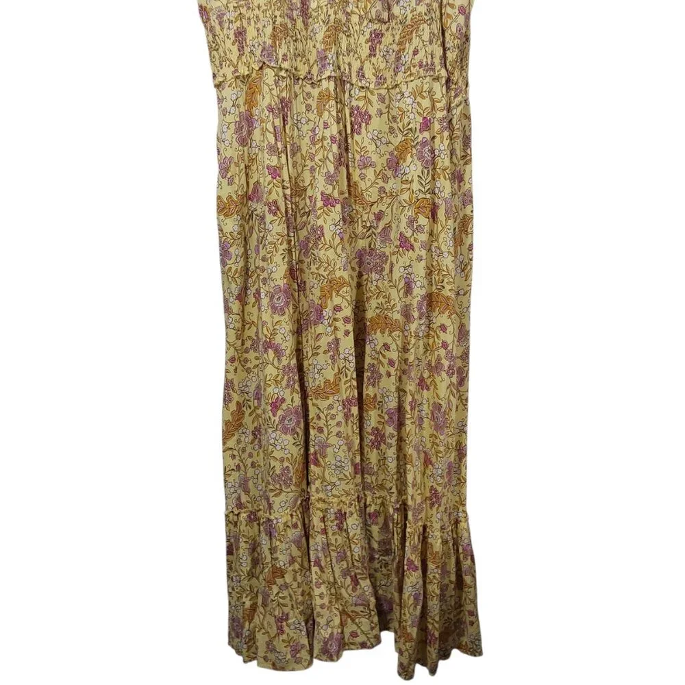 Old Navy Waist-Defined Short-Sleeve Printed Maxi Dress Yellow/Pink Floral XXL - Picture 5 of 10